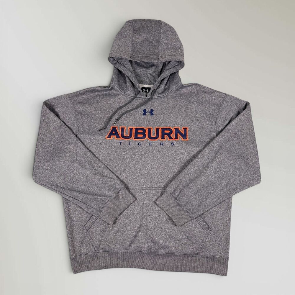 Auburn Tigers Hooded Sweatshirt Under Armour Gray NCAA Embroidered Hoodie Sz Lrg